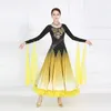 ステージウェアイエローボールルームコンペティションダンスドレス長袖ワルツダンスドレス女性高品質の標準スカート