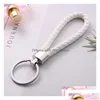 Keychains Lanyards Shop S Mix Color Pu Leather Braided Woven Keychain Rope Rings Fit Diy Circle Pendant Key Dhymo