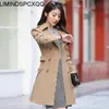 Trench de trincheira feminina estas de moda de outono botões clássicos revestem a prova de chuva à prova d'água, elegante escritório de negócios slim femme