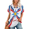 T-Shirts für Damen, Assyrische Flagge, Damen-T-Shirt, lässig, kurzärmelig, Tops, V-Ausschnitt, Reißverschluss, T-Shirt, Damen, lockere Damen