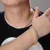 Unisex moda mężczyźni kobiety CZ łańcuchy 18k złota splatyniona 10 mm 18/22 cala bling cz diamentowe łańcuchy kamienne naszyjniki biżuterii