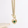 Chains AENSOA Green Stone Heart Shape Pendant Stainless Steel Necklace For Women Gold Color Charm Chain Collar Jewelry 2023