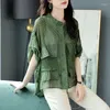 Blouses femininas Vintage Impressa Bolto Spliced ​​Bollowets Camisa irregular Roupas femininas 2023 Tops casuais de outono solto solto