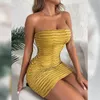 Vestidos casuais Mini vestido sem alças mulheres sexy sem mangas, encobrimento cascata, embrulhar o corpo de verão sem nas costas, senhoras de festas