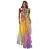Casual klänningar vår sommarvit klänning 2023 vintage ärmlös lång kvinna fjäril tryckt strand maxi kvinnors vestidos