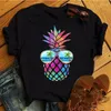 Kvinnors t-skjortor roliga jordgubbar ananas mönster kvinnors topp t-shirt söt frukt avslappnad