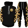 Męskie dresy męskie kobiety złoty wzór Lion Głowa drukowana bluza z kapturem/spodnie/garnitur Graphic Oversize Spods Hoodie Hoint Tracksuit męskie ubrania Chandal 230309