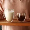Şarap bardakları özgünlük çift katlı ısıya dayanıklı cam kahve kupaları fincan kollu kahvaltı meyve suyu süt bardakları ile şeffaf