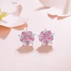 Stud Earrings Exquisite Cherry Blossoms Sweet Temperament Small Flower Cubic Zircon Pink Flower-Shaped Party Gift