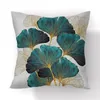 Almohada Ginkgo Biloba Cubierta de poliéster 45x45 cm Hojas de oro negras Caja de cintura Sala de estar Silla Sofá Decoración del hogar