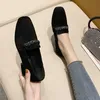 Dress Shoes Crystal Chain Flock Loafers Women Low Heels Espadrilles Women Shoes Ballerina Retor Square Toe Nubuck Velvet Moccasins Flats 230309