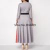 Casual Dresses Plus Size Fashion Women Color Block Striped 3/4 Sleeve O-Neck Slim Maxi Dress