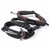 Charm Bracelets WANGAIYAO2023 Vintage Men's Bracelet Leather Anchor Fish Hook Hand Rope Navy Style Hand-woven Couple