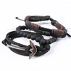 Charm Armbänder WANGAIYAO2023 Vintage Herrenarmband Leder Anker Fischhaken Handseil Marinestil Handgewebtes Paar