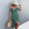 Casual Dresses WAYOFLOVE Ladies Spring Summer Sexy Straps Dress Women Green Off Shoulder Ruffles Casual Beach Dresses Female Floral Print Dress 230309