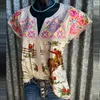 Women's T Shirts 2023 Elegant Floral Printed Women V Neck Short Sleeve Aesthetic Summer Cotton Linen Tops Plus Size Top Clothes