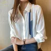 Bluzki damskie koszule H Han Queen Damska sprężyna i jesienna pojedyncza klapa na klapie koszula szyfonowa vintage luźne top 230406
