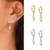 Boucles d'oreilles créoles en argent 925, boucles d'oreilles circulaires en cristal, petites Huggies pour femmes, couleur or, minimaliste, bijoux à la mode, cadeau