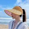 Wide Brim Hats Beach Lace Plaid Sun Hat Empty Top Summer Discoloration Cap Ladies Sunhat Big Women Cycling Windproof Protection