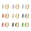 Hoop Earrings 925 Sterling Silver Ear Buckle Simple Three Rectangle Zircon Small For Women White/Black/Purple Color Gold Earring