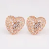 Sparkling Pattern Heart Single Stud Earring for Pandora 925 Sterling Silver Wedding Party Jewelry For Women Girlfriend Gift Rose Gold Big Earrings with Original Box