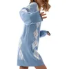 Robes décontractées 2023 femmes couleur bloc robe en tricot adultes Argyle imprimer col en v à manches longues Mini blanc/noir/bleu S/M/L