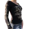 Women's T Shirts Women Fashion Wild T-Shirts Angel Print Round Neck Long Sleeve Bottoming Spring Autumn Slim Fit Tops Streetwear Gothic