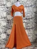 Stage Wear Sexy V Neck Solid Color Elegant Belly Dance Class Clothes Short Sleeves Side Slit 2 Pieces Costume Set Top And Long Skirt