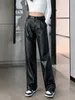 Women's Pants Capris Syiwidii Leather Pants Women Wide Leg Trousers Korean Style Y2k Fashion Loose Pants High Waisted Elastic Band Pu Baggy Pants 230309