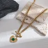 Chains AENSOA Green Stone Heart Shape Pendant Stainless Steel Necklace For Women Gold Color Charm Chain Collar Jewelry 2023