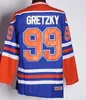 Custom Man 99 Wayne Gretzky Jersey de hockey vintage Blanco azul marino azul amarillo morado naranja bordado uniformes transpirables