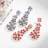 Stud Earrings Style High Sense Retro Pomegranate Red Snowflake Color Crystal Silver Needle Long Flower