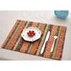 Tischdecke 2023, Ethnischer Stil, markante Baumwoll-Leinen-Matte, farbige geometrische Streifen, zweilagiges, rechteckiges, rutschfestes, isolierendes Tischset