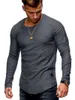 Men's T Shirts Large Size Striped Pleated Raglan Sleeves Men's Round Neck Slim Solid Color Long Sleeve T-shirt 3XL