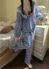 Women's Sleepwear Plaid Pajamas Set Cute Sleepwear For Women Soft Pyjama Women's Fashion Full-sleeve Princess Lace Homewear Plus Size 230309