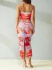 Casual Dresses Women Tie-dye Printed Low-Cut Strapless Back High Split Tight Dress Party/Bar/Cocktail Summer Bodycon Long