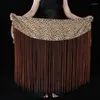 Stage Wear Leopard Long Tassel Belly Dance Hip Scarf For Women Costume Set Accessories Midjekedjebälte 89