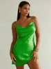 Casual Dresses Summer Party Cocktail Short Clubwear Women Strappy Low Cut Satin Mini Dress Y2k Sleeveless Backless Aline Bodycon