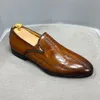 Dress Shoes Italian Style Hand Painted Letter Men Shoes Genuine Cow Leather High Quality Formal Dress Shoes Loafers Business Wedding Shoes 230309