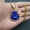 Maitreya Pendants Necklaces Hip Hop Titanium Steel Gold-plated Green Blue Agate Chalcedony Resin Glaze Buddha Pendant Mens Women necklace