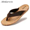 Slippers Brand Summer Men Genuine Leather Flip Flops Slippers Beach Outdoor Flip Flop Sandals Flat Light Slipper Chanclas Hombre Piel 230309