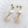 Stud Earrings KBJW Elegant Jewelry Gold Color Oval Flat Genuine Pearl Shell Cute Statement Easy Match 2023