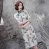 Etniska kläder 2023 Summer Women Qipao Print Social Etikett Lady Dress Female Catwalk Vintage Button Chinese Traditional Cheongsam