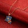 Pendant Necklaces Democratic Congo Map Colored Flag Gold Silver Color DRC Kinshasa Necklace Ethnic Jewelry