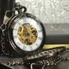 جيب الساعات Tiedan الوجه المزدوج Steampunk Skeleton Mechanical Men Netclace Netclace Fob Hote Chain