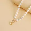 Chains Ins Wind Imitation Pearl Necklace For Women Scallop Pendant Necklaces Female Tie Clavicle Niche Design Charm Sweater Chain