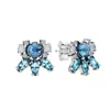 Blue Stone Stud Earring 925 Sterling Silver för Pandora Cz Diamond Wedding Party Jewelry for Women Girl Girl Gift Designer örhängen med originallådan