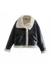 Women's Jackets Winter Women Streetwear Faux Lamb Leather Fur Lapel Crop Jacket Autumn Female Moto Biker Thick Warm Sheepskin Outwear Coat 230309