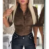 Women's Blouses 2023 Fashion Women Casual Shirt Blouse Ladies PU Leather Ruched Button Down