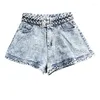 Dames jeans straat gebakken denim shorts vrouwen zomerstijl twist taist high micro wijd uitlopende dunne sectie blauwe dame